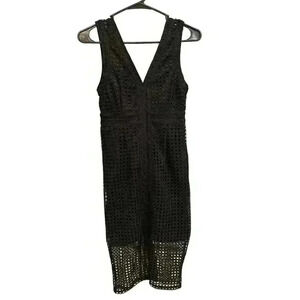 Dex V-Neck Crochet Eyelet Black Midi Dress Size XS, Pre-Owned